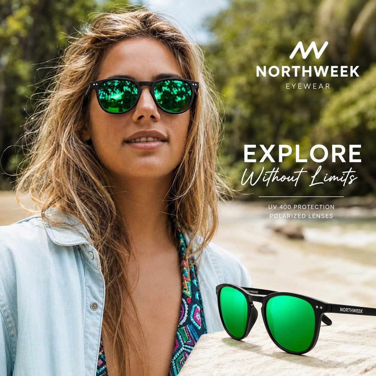 Northweek Wall Matte Black  Green Polarized Sunglasses NDW100001